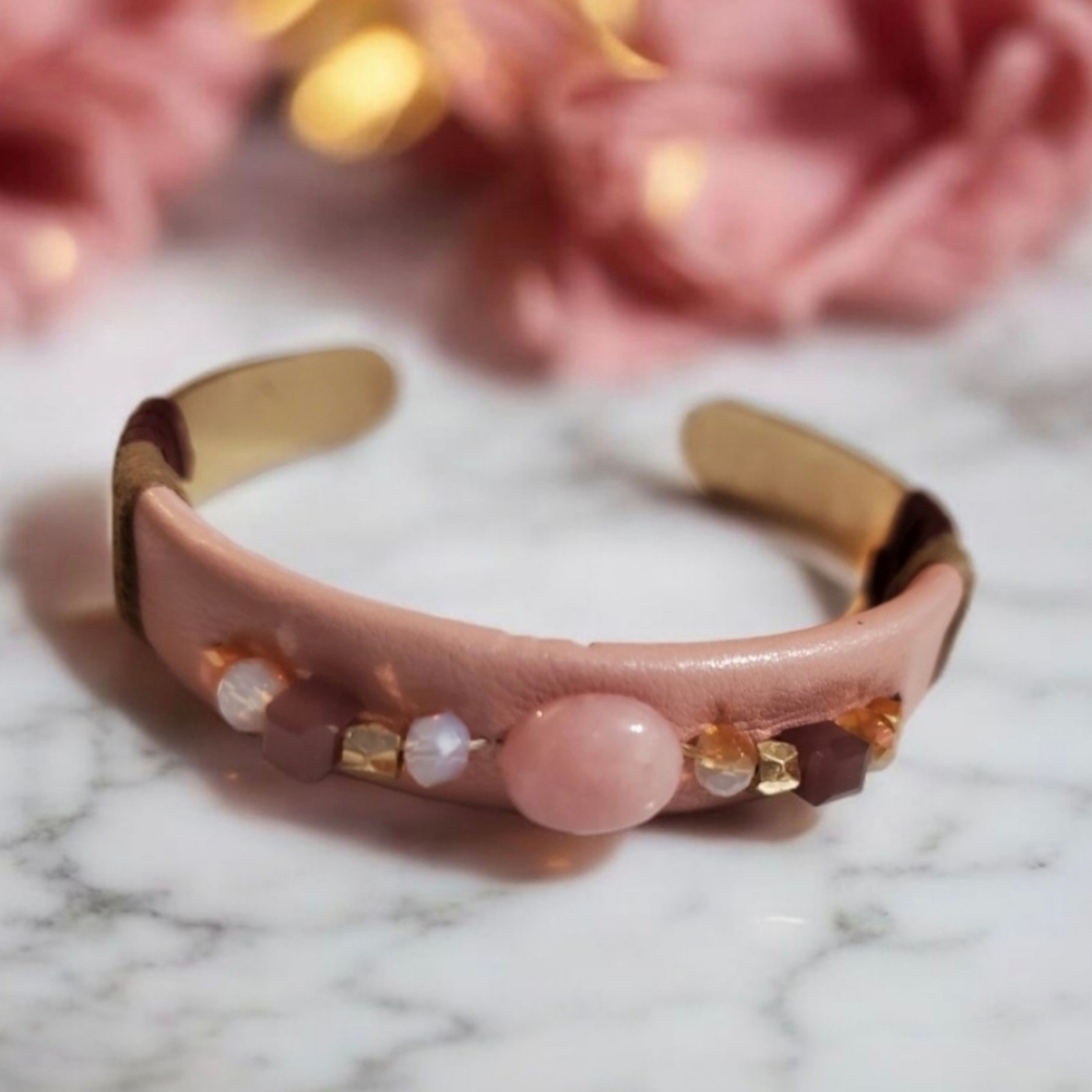 Gold Tone Wrapped Cuff Bracelet with Beads
